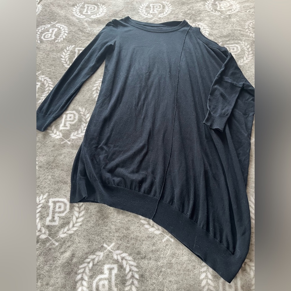 AllSaints Silk Cotton Asymmetrical Cold Shoulder Shift Dress Navy Blue US 4